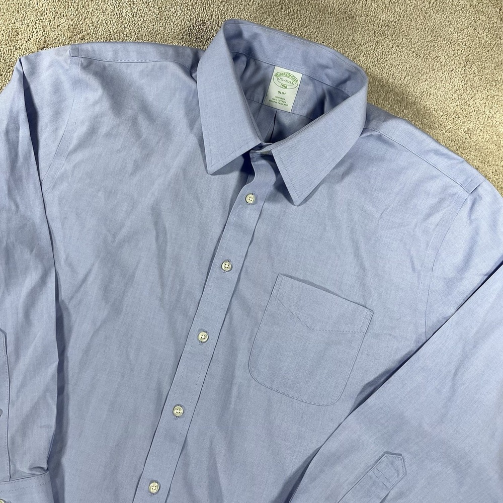 Brooks Brothers Mens Blue Pinpoint Oxford Dress Shirt 17.5-32/33 Slim Fit Office - Picture 1 of 10
